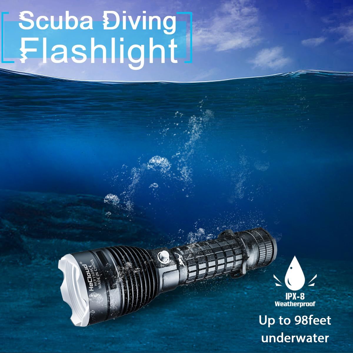 Hecloud Underwater 80ft Scuba Diving Flashlight Waterproof Flashlight 3 Modes