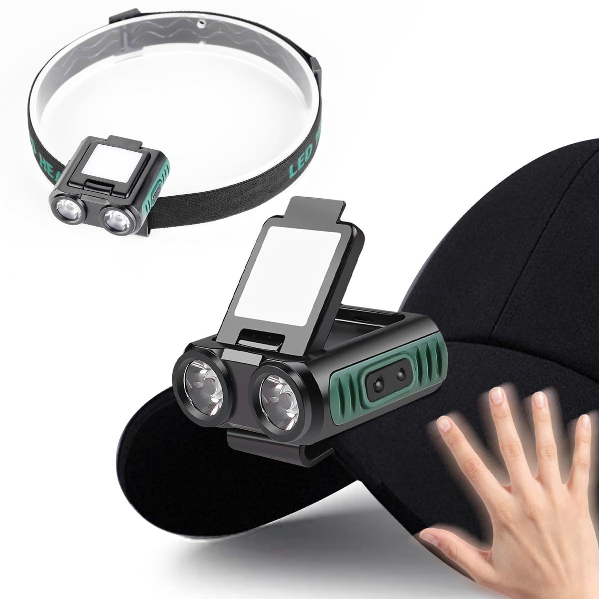 NAKCNM Rechargeable Headlamp with Motion Sensor, 150°Adjustable LED Hard Hat Light