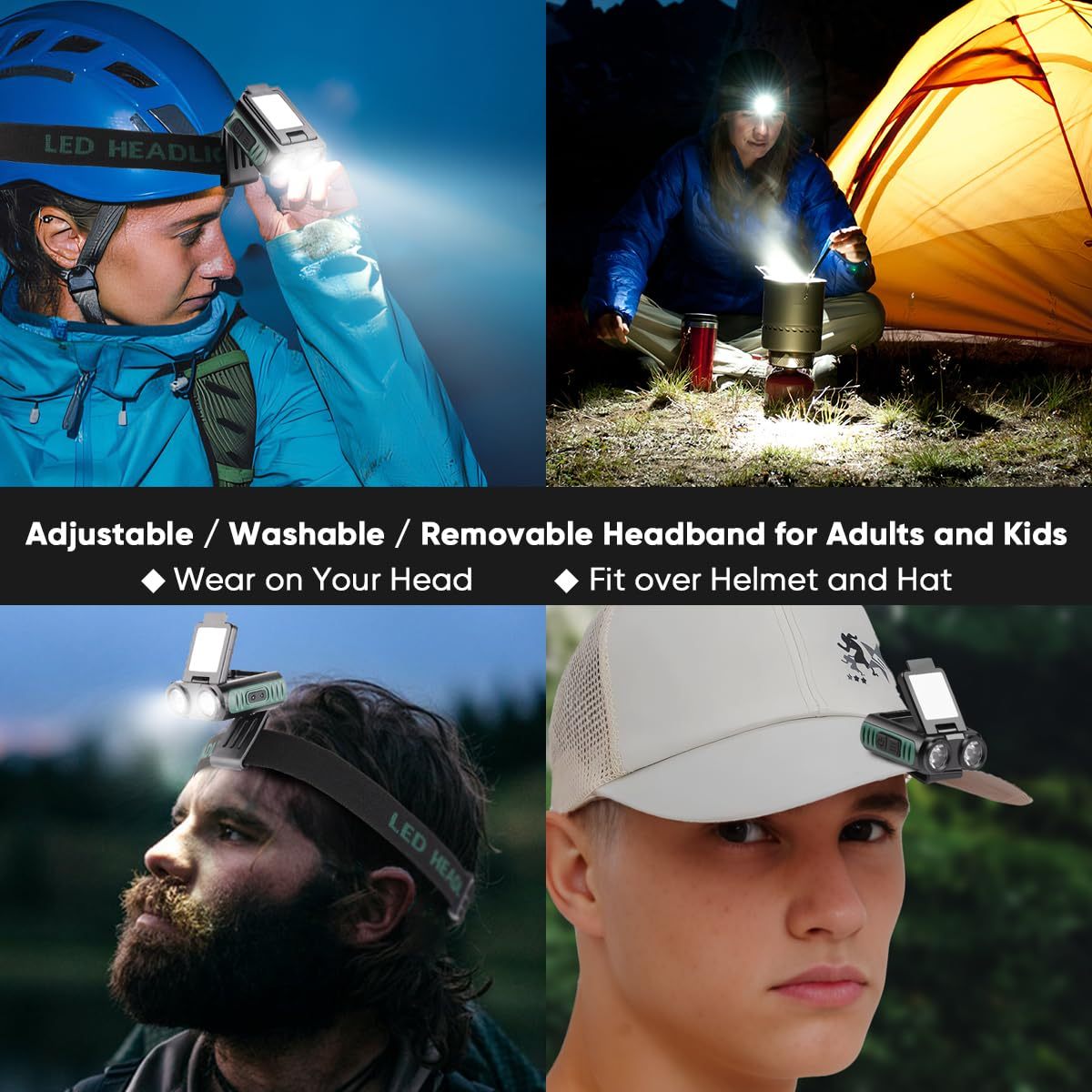 NAKCNM Rechargeable Headlamp with Motion Sensor, 150°Adjustable LED Hard Hat Light