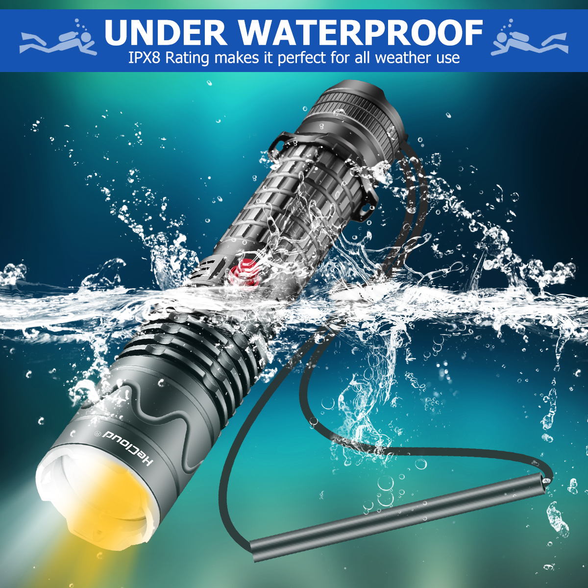 Hecloud 3000 Lumens Scuba Underwater Diving Flashlight IPX8 Waterproof Night Dive Torch