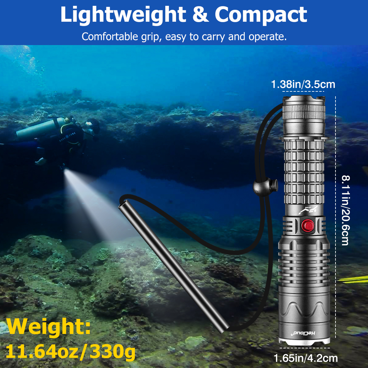 Hecloud 3000 Lumens Scuba Underwater Diving Flashlight IPX8 Waterproof Night Dive Torch