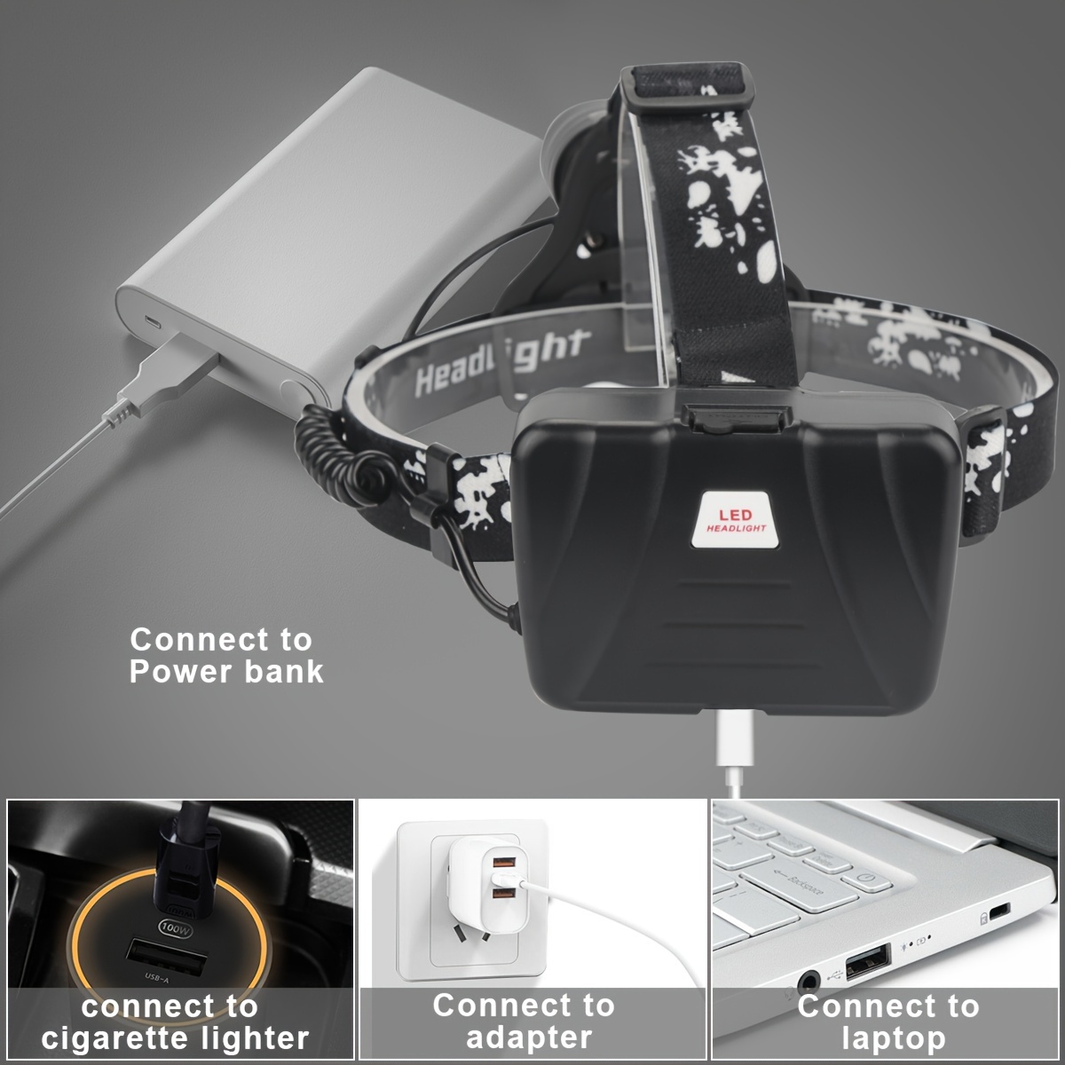 NAKCNM LED Head Torch Rechargeable With Motion Sensor And Red Warning Rear Light, 15000 Lumens Super Bright Headtorch Head Touch Tourch, 3 Light Modes 90° Adjustable Headlamp Headlights Waterproof - View #6