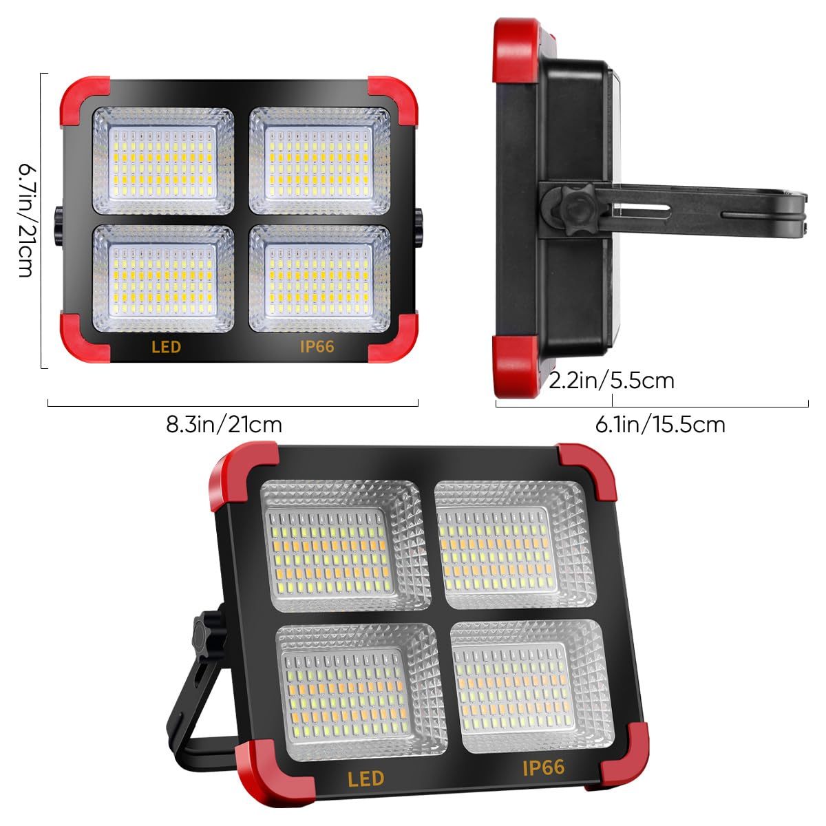 100W Rechargeable LED Work Light IP66 Portable Solar Work Light Flood Light with 5 Modes