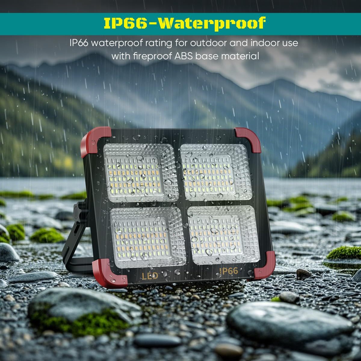 100W Rechargeable LED Work Light IP66 Portable Solar Work Light Flood Light with 5 Modes