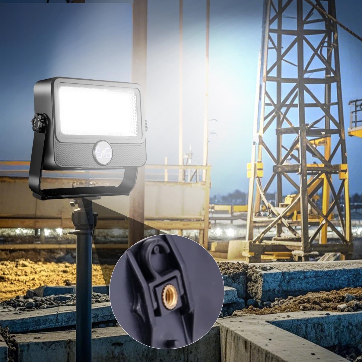 Lekaufen Solar Flood Light with 4 Modes and Digital Power Display for Outdoor Work Light Garage