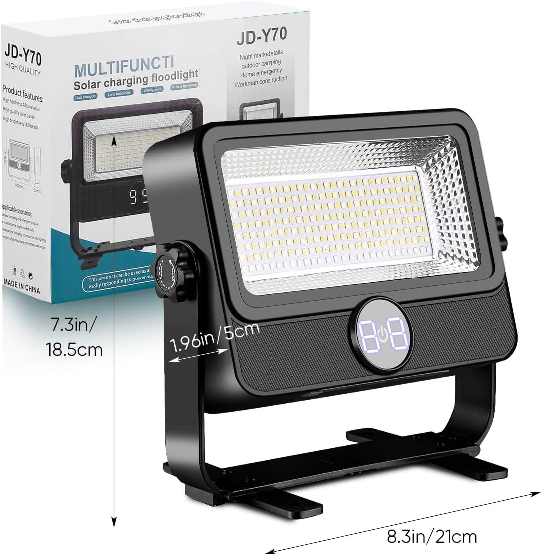 Lekaufen Solar Flood Light with 4 Modes and Digital Power Display for Outdoor Work Light Garage
