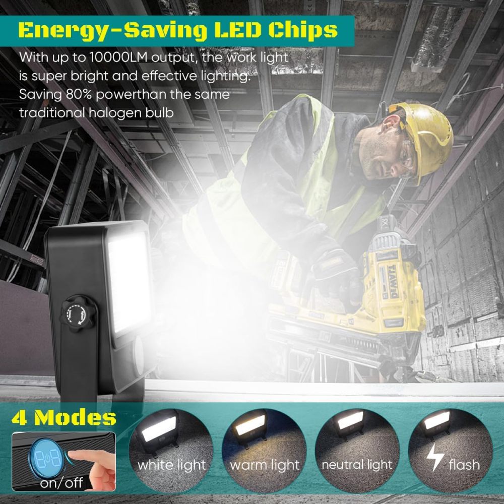 Lekaufen Solar Flood Light with 4 Modes and Digital Power Display for Outdoor Work Light Garage