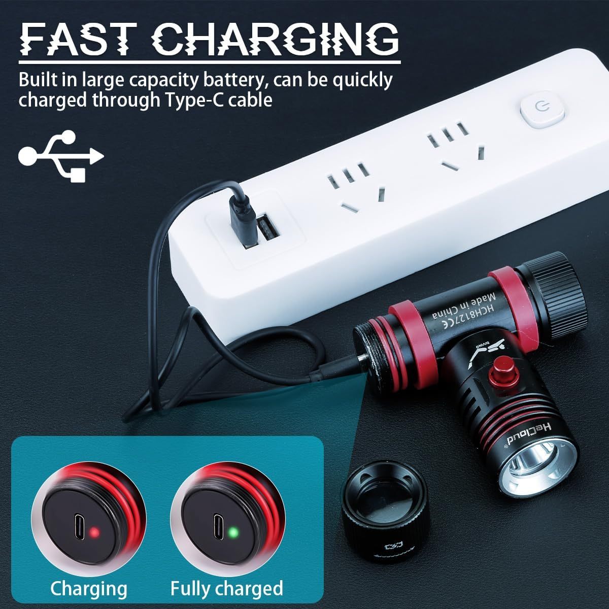 HeCloud Diving Headlamp 800LM with 3 Modes  for Diving Caving and Snorkeling