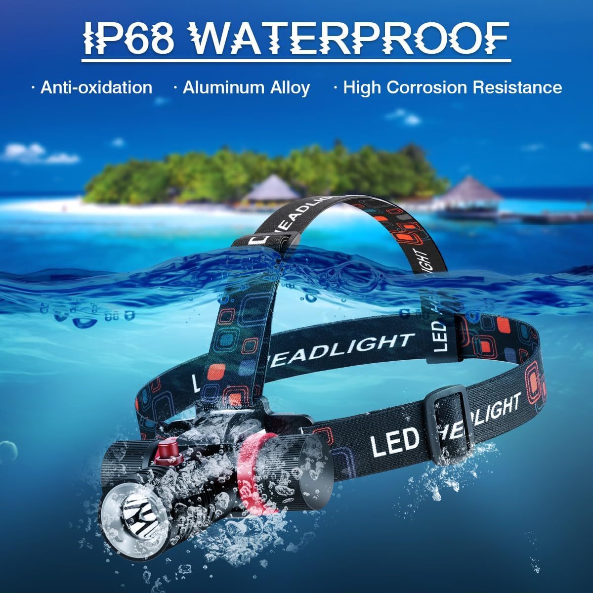 HeCloud Diving Headlamp 800LM with 3 Modes  for Diving Caving and Snorkeling