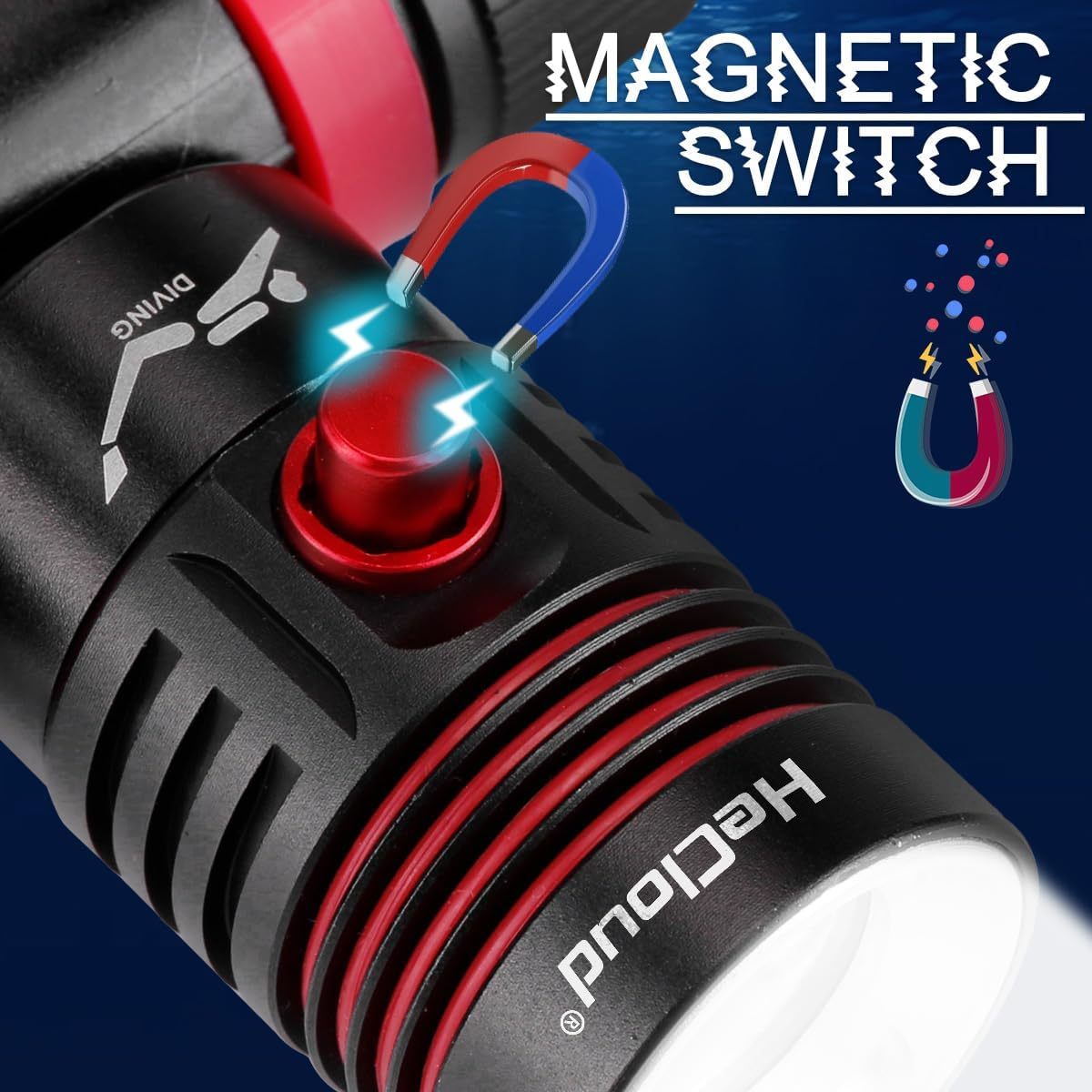 HeCloud Diving Headlamp 800LM with 3 Modes  for Diving Caving and Snorkeling