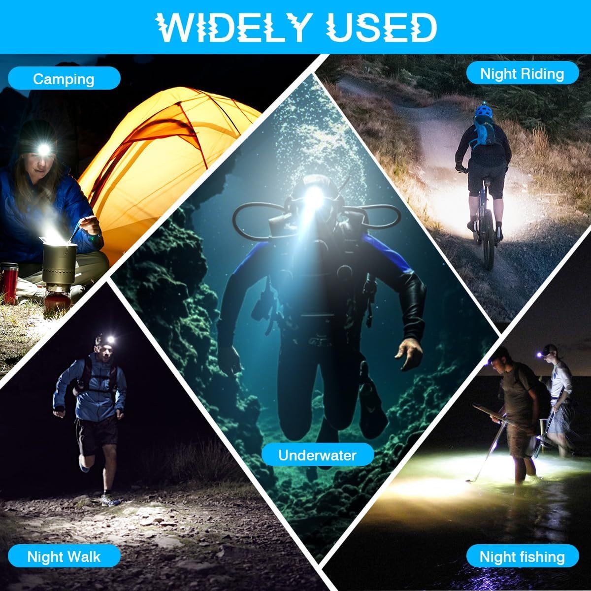 HeCloud Diving Headlamp 800LM with 3 Modes  for Diving Caving and Snorkeling