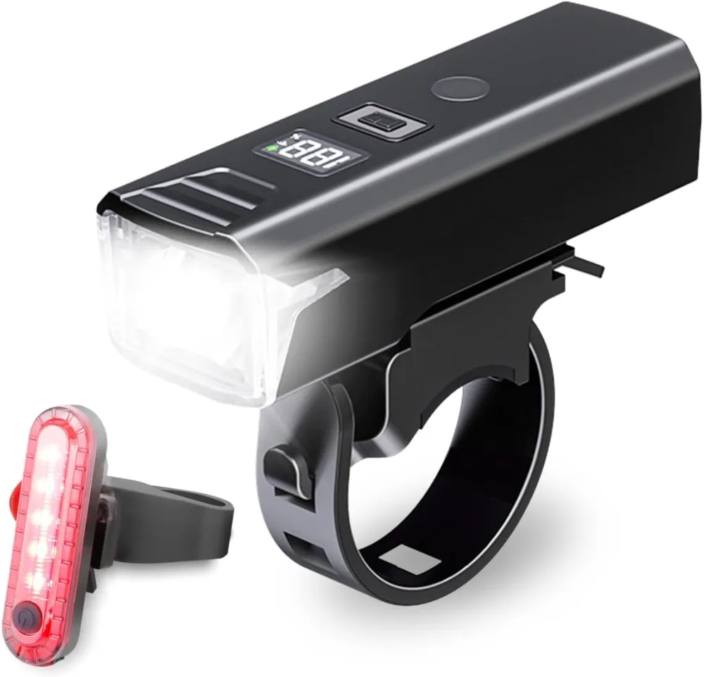 NAKCNM Bike Lights Front and Back with Sensor and LCD Display IPX6 for MTB  eBike Road, image size:1000x961