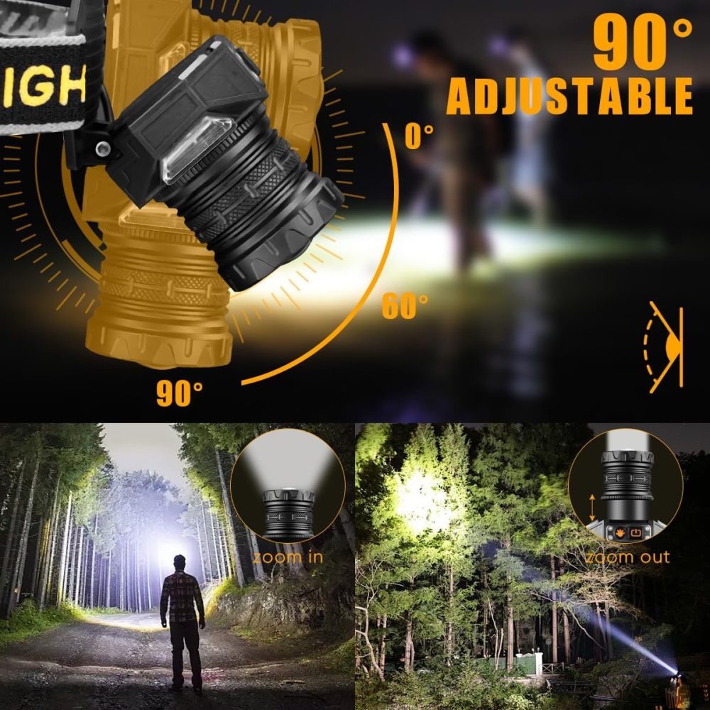 NAKCNM 30W Rechargeable LED Headlamp with Three Color Lights