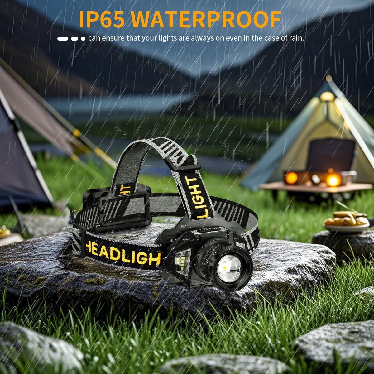 NAKCNM 30W Rechargeable LED Headlamp with Three Color Lights