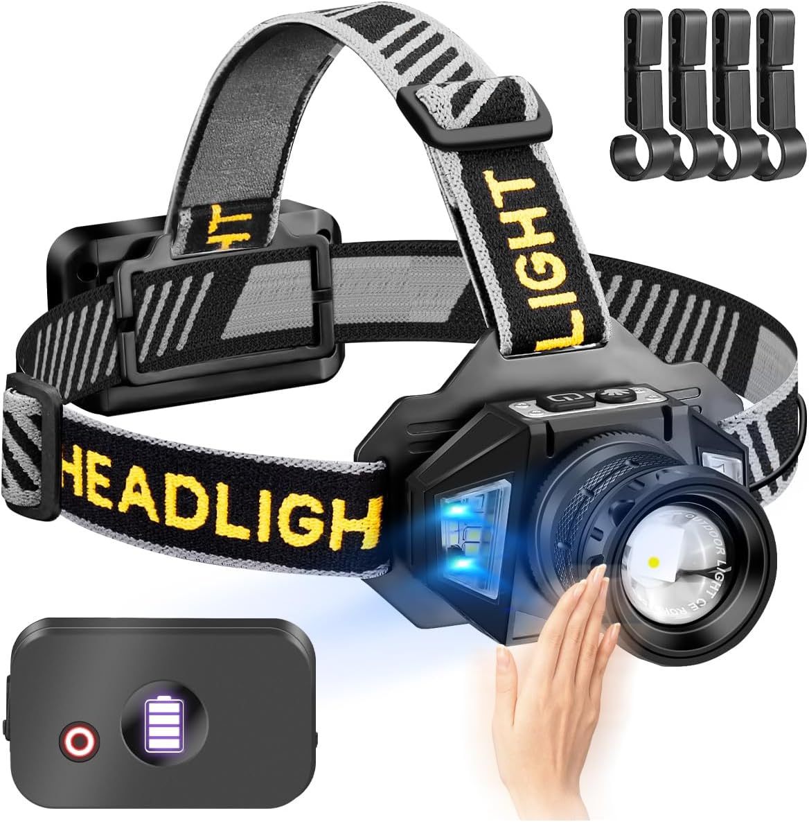 NAKCNM 30W Rechargeable LED Headlamp with Three Color Lights