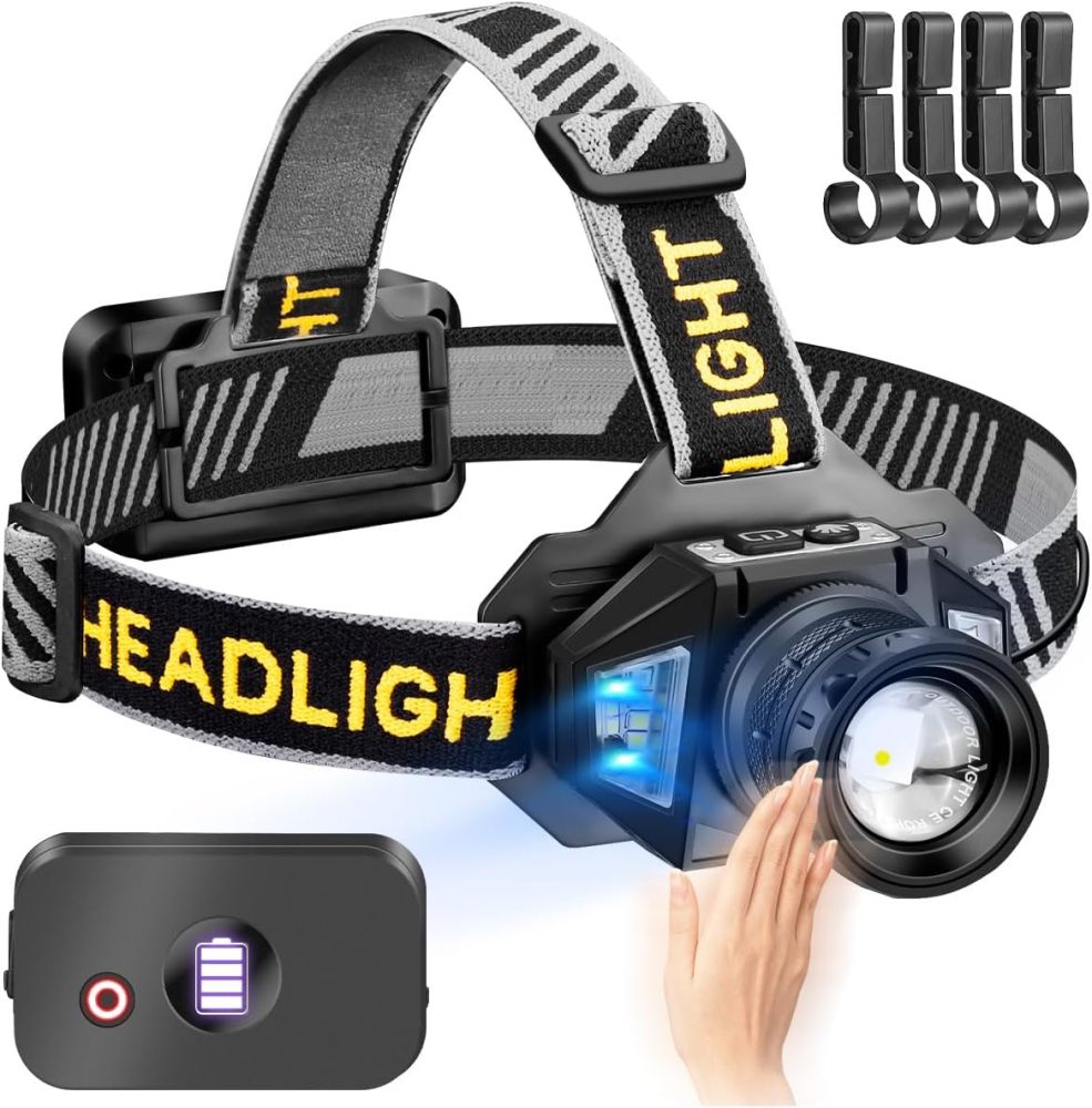 NAKCNM 30W Rechargeable LED Headlamp with Three Color Lights