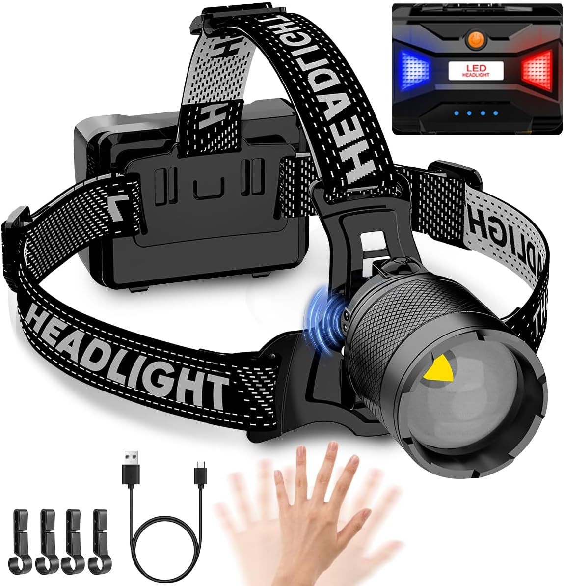 NAKCNM Powerful Headlamp with Motion Sensor Function & 90° Adjustable Angle
