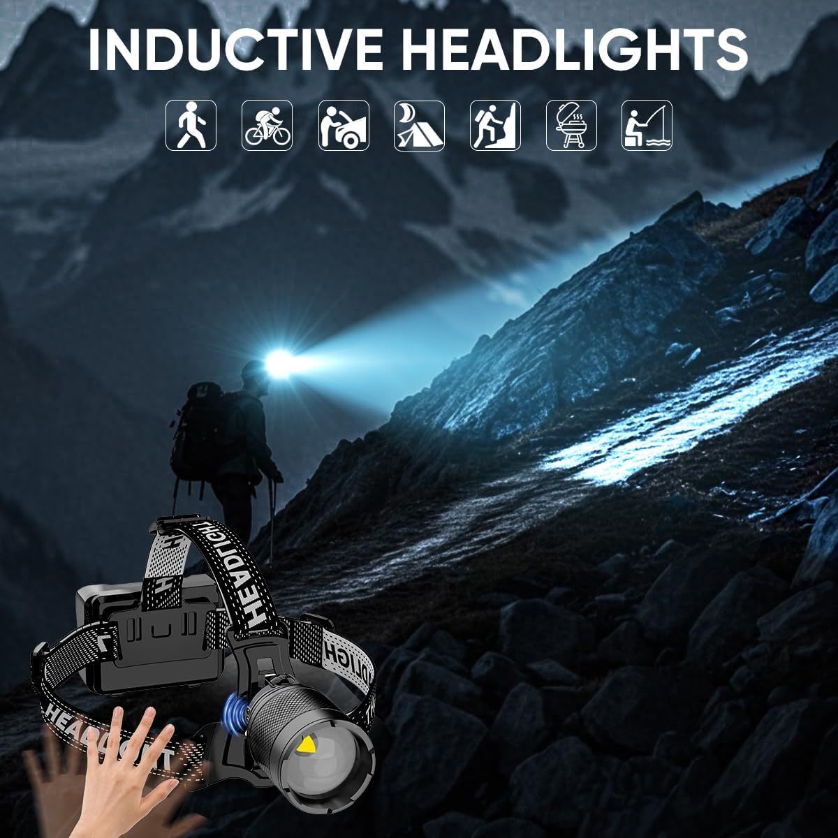 NAKCNM Powerful Headlamp with Motion Sensor Function & 90° Adjustable Angle