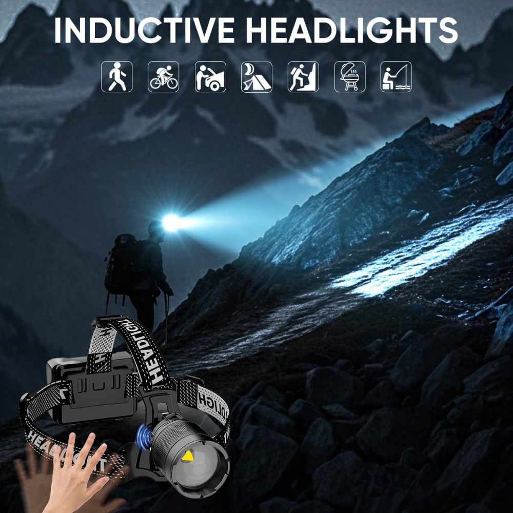 NAKCNM Powerful Headlamp with Motion Sensor Function & 90° Adjustable Angle