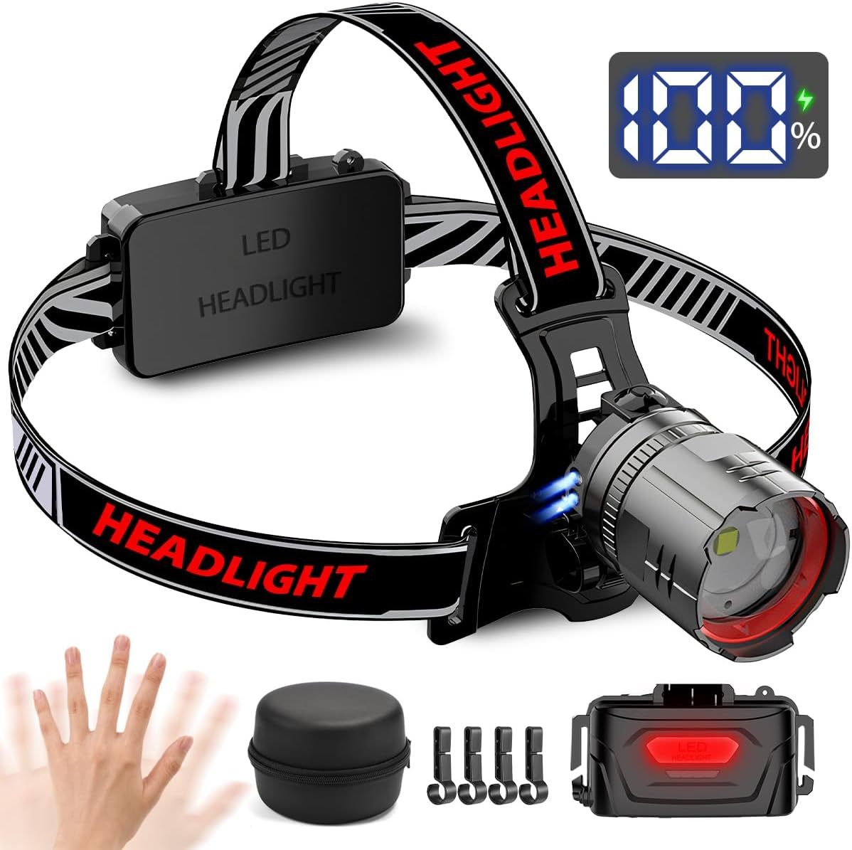 NAKCNM Led Headlamp with LCD Display and Motion Sensor