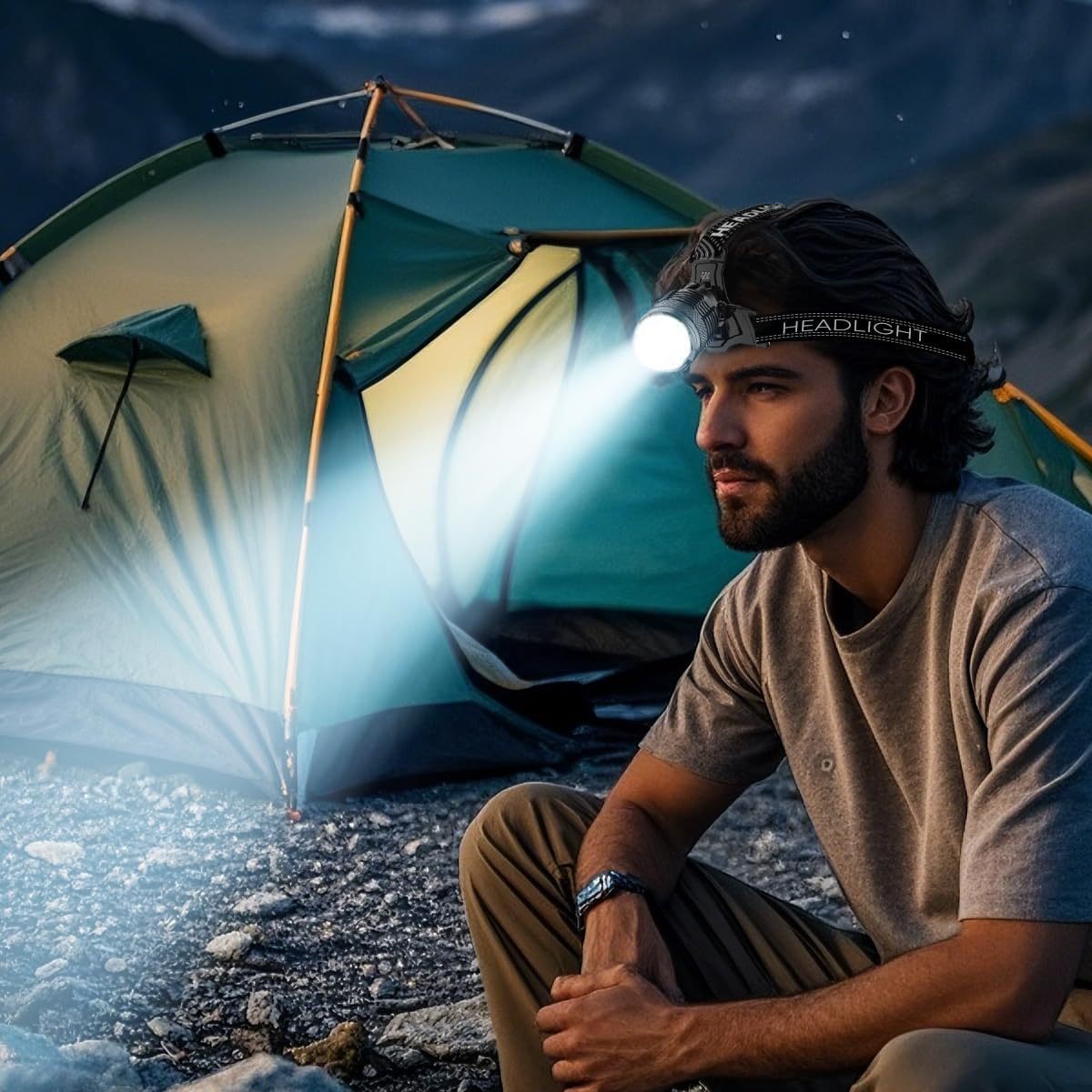 NAKCNM LED Head Torch Rechargeable 30W 1000LM Headlamp with Motion Sensor for Outdoor Adventure