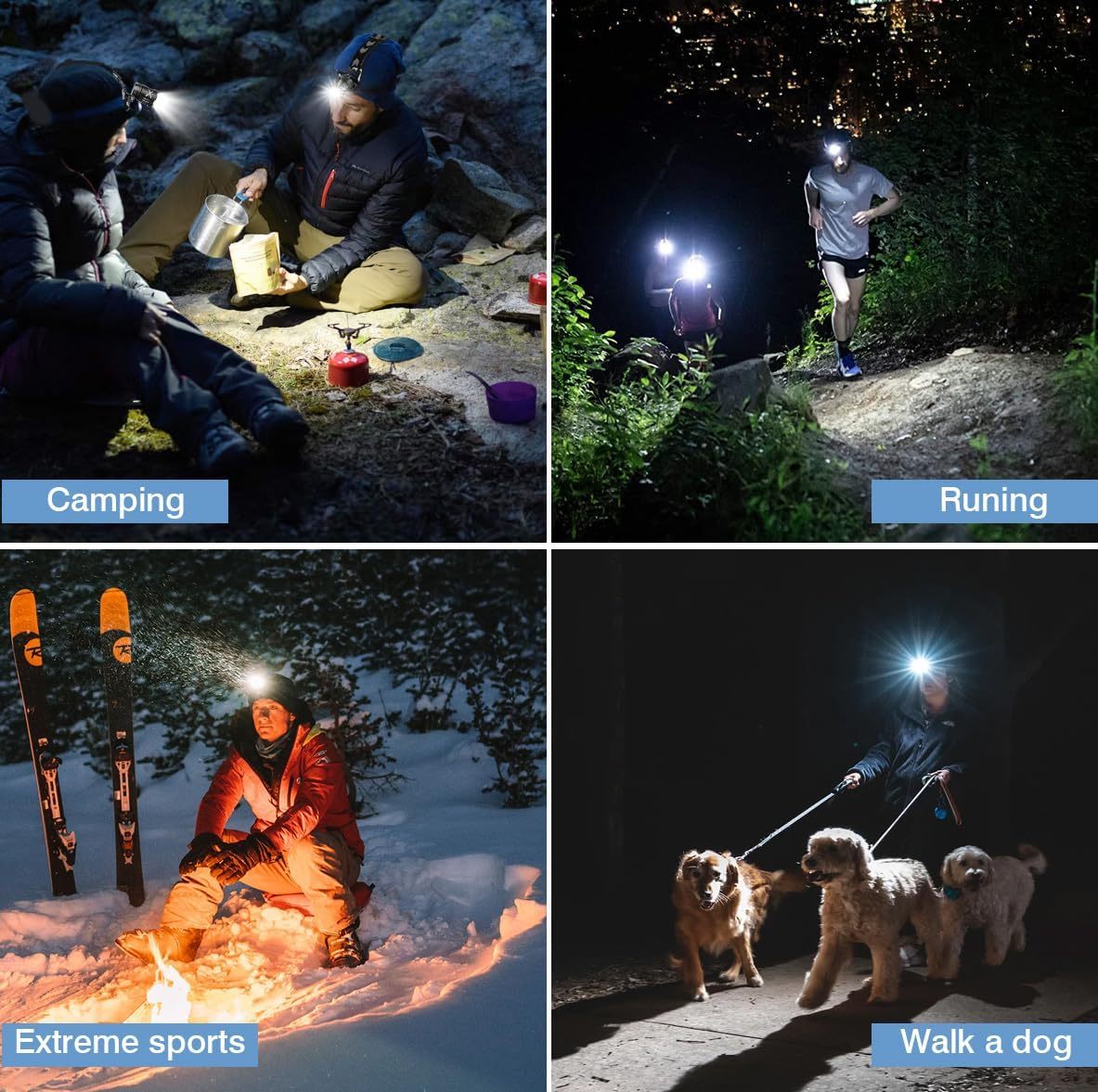 NAKCNM Rechargeable 30W LED Headlamp 1500 Lumens for Camping Hiking Fishing