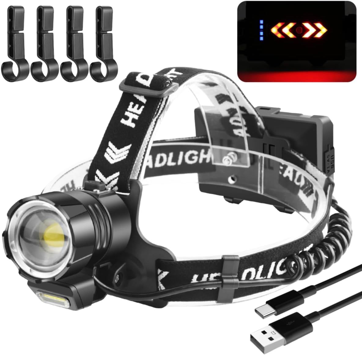 NAKCNM XHP90 Ultra Bright Rechargeable LED Headlamp with Power Bank Function