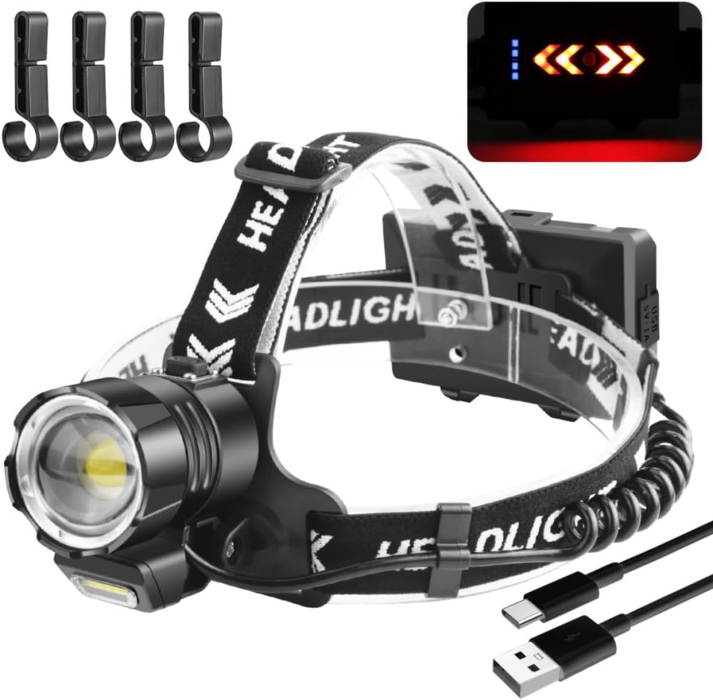 NAKCNM XHP90 Ultra Bright Rechargeable LED Headlamp with Power Bank Function