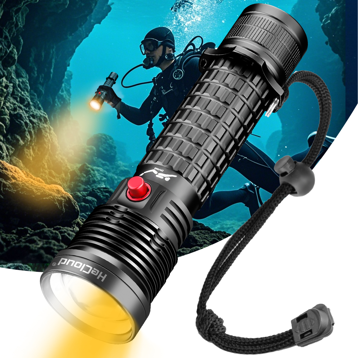 HECLOUD 1000 Lumen Diving Flashlight IPX8 Waterproof Scuba Light with Dual Modes & Type-C USB Charging