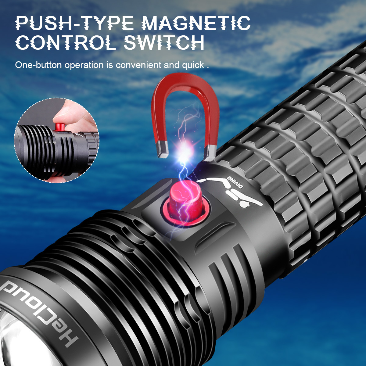 HECLOUD 1000 Lumen Diving Flashlight IPX8 Waterproof Scuba Light with Dual Modes & Type-C USB Charging