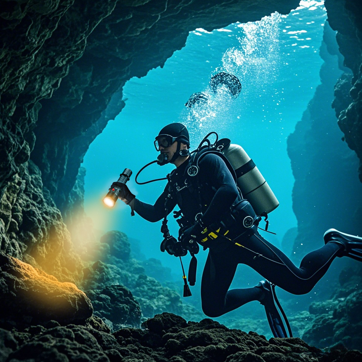 HECLOUD 1000 Lumen Diving Flashlight IPX8 Waterproof Scuba Light with Dual Modes & Type-C USB Charging