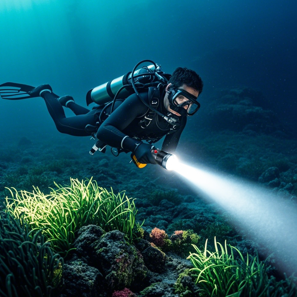 HECLOUD 1000 Lumen Diving Flashlight IPX8 Waterproof Scuba Light with Dual Modes & Type-C USB Charging