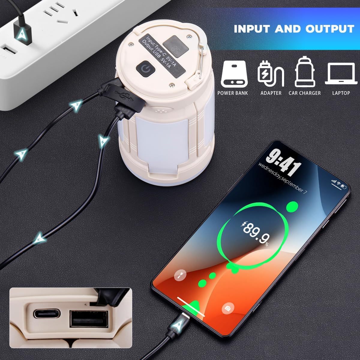 Lekaufen Portable LED Light with 6 Modes  Fast Charging IPX4 Waterproof for Camping Emergencies and More