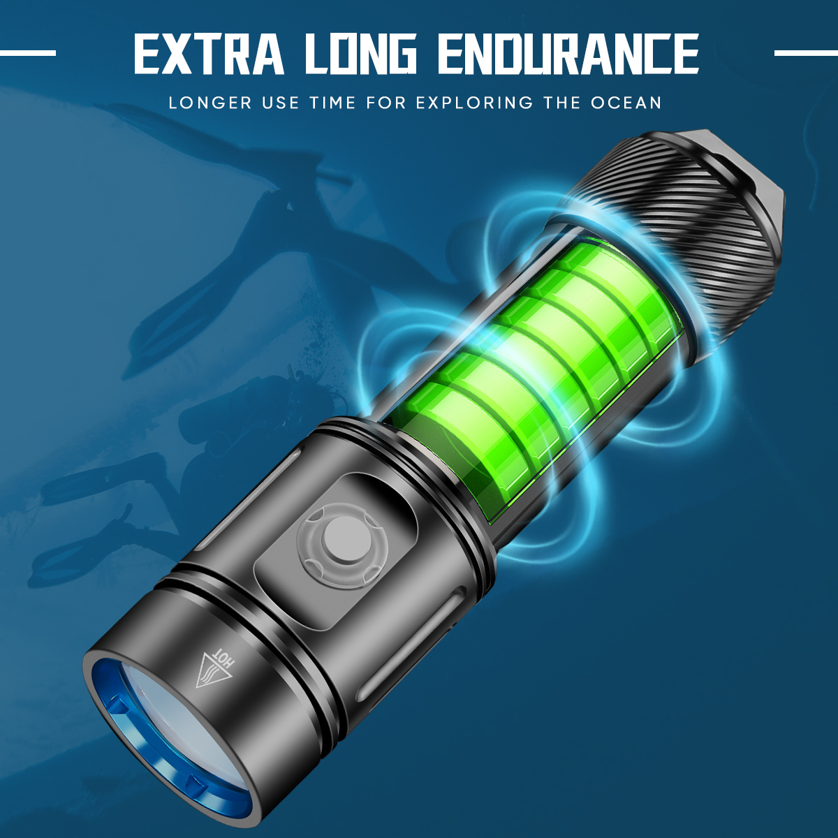 HCF1586 1300 Lumen Scuba Diving Flashlight with IPX8 Waterproof Rating and 4 Lighting Modes