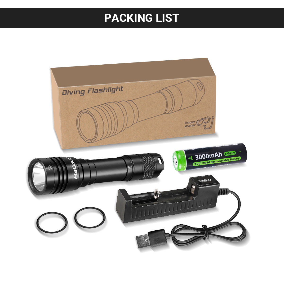 Hecloud Scuba Diving Flashlight Dive Torch 1000 Lumens Underwater 328ft