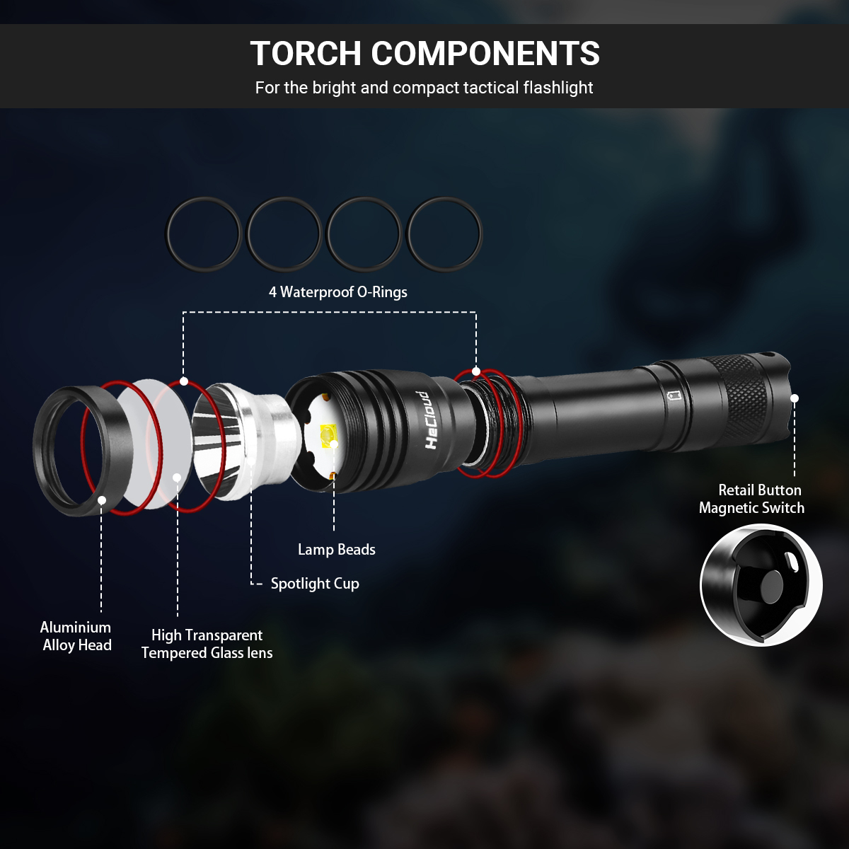 Hecloud Scuba Diving Flashlight Dive Torch 1000 Lumens Underwater 328ft