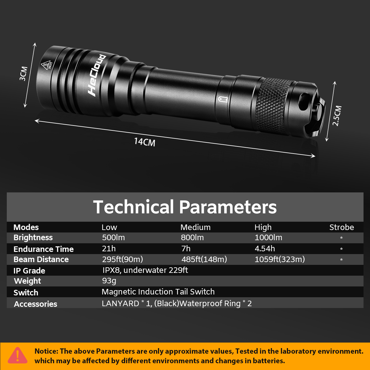 Hecloud Scuba Diving Flashlight Dive Torch 1000 Lumens Underwater 328ft