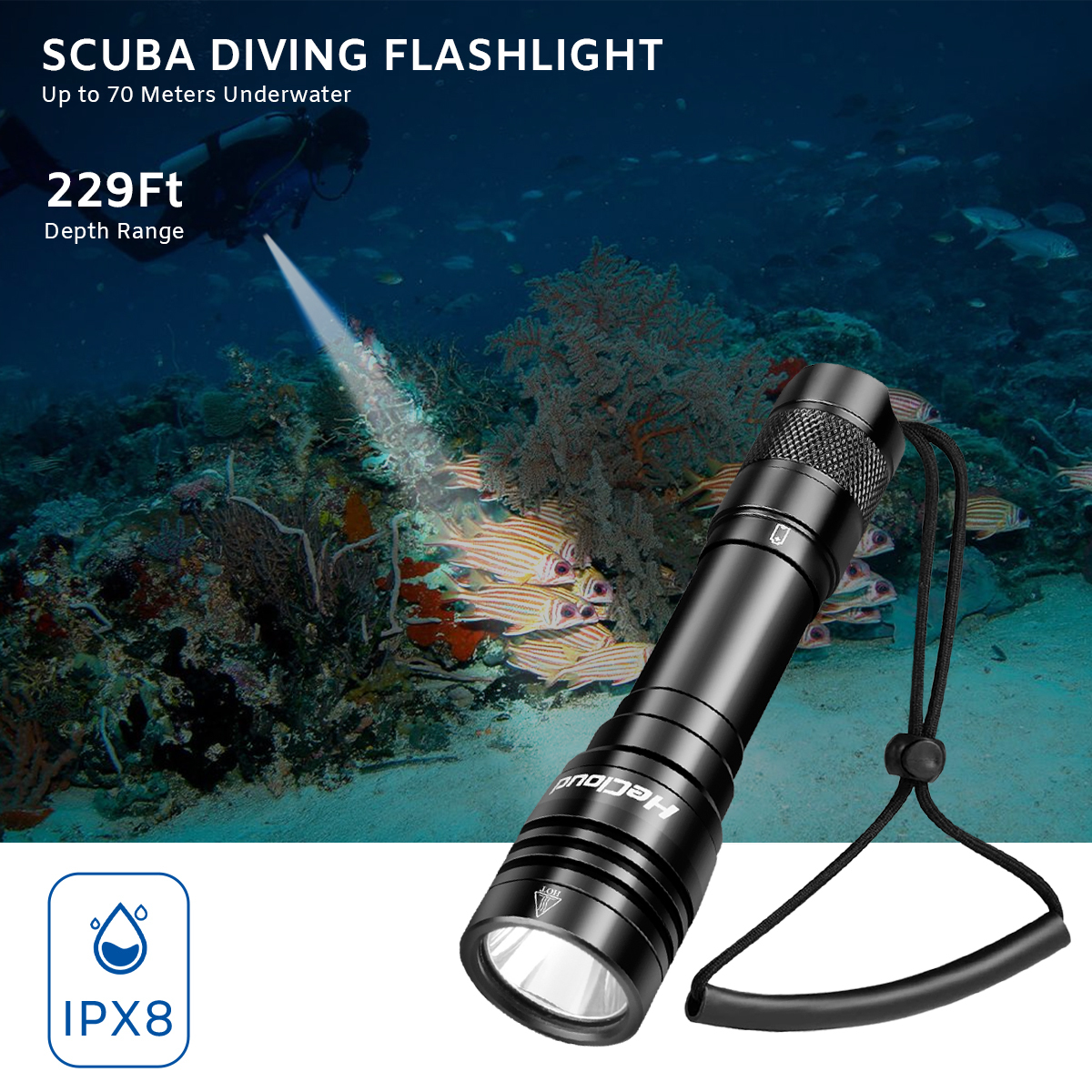 Hecloud Scuba Diving Flashlight Dive Torch 1000 Lumens Underwater 328ft