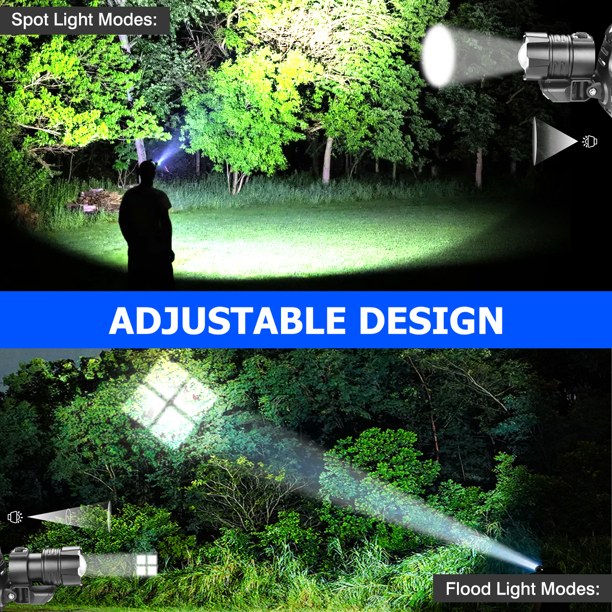 NAKCNM XHP90 Ultra Bright Rechargeable LED Headlamp with COB Light and Adjustable Focus