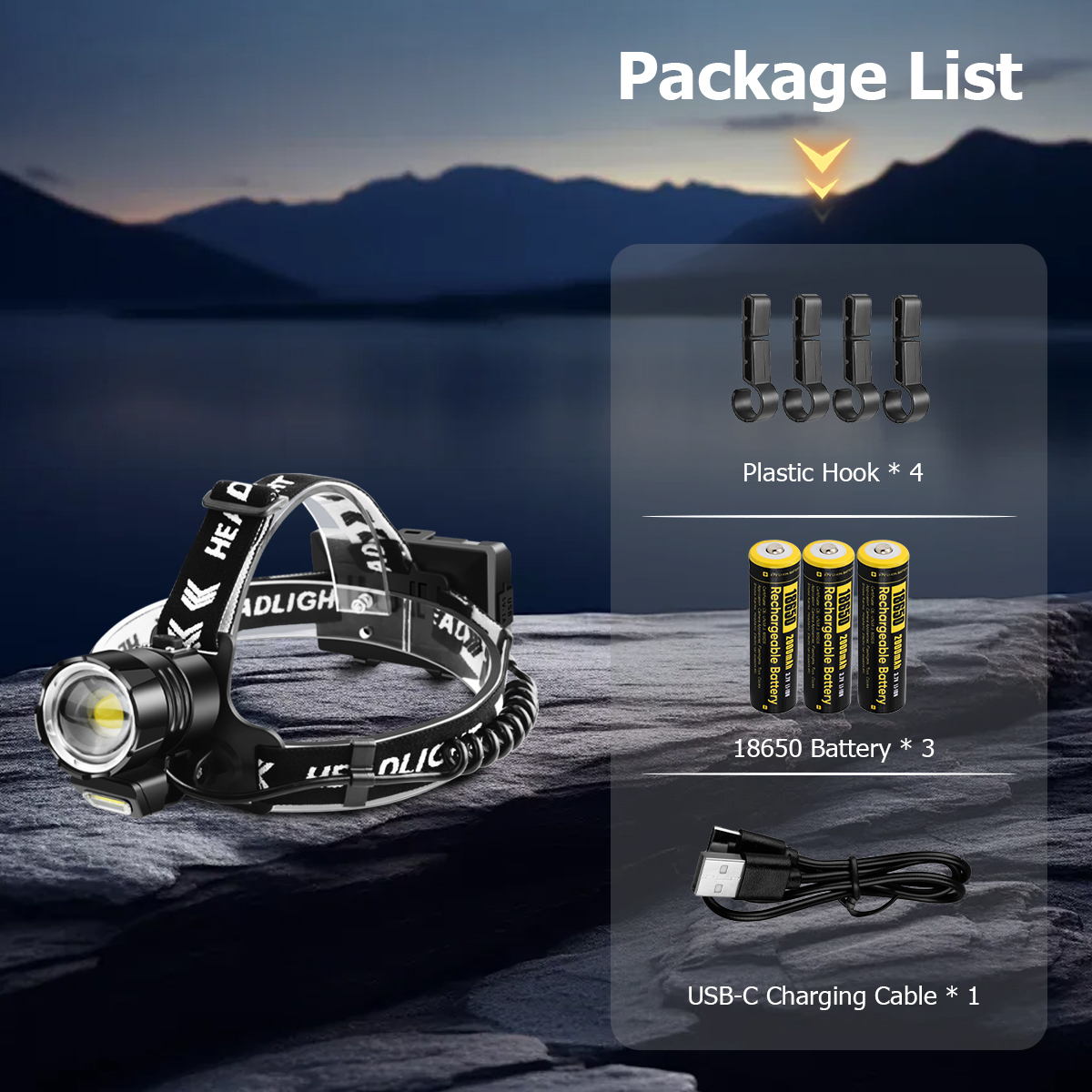 NAKCNM XHP90 Ultra Bright Rechargeable LED Headlamp with COB Light and Adjustable Focus