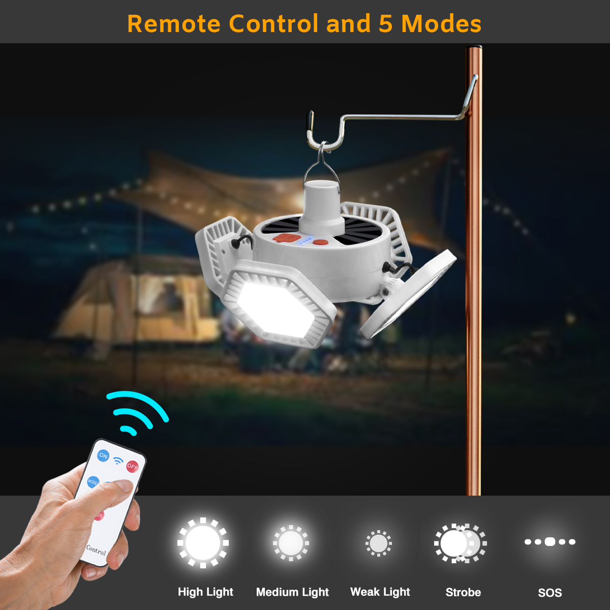 LeKaufen Foldable LED Solar Camping Lantern with Remote Control For Camping