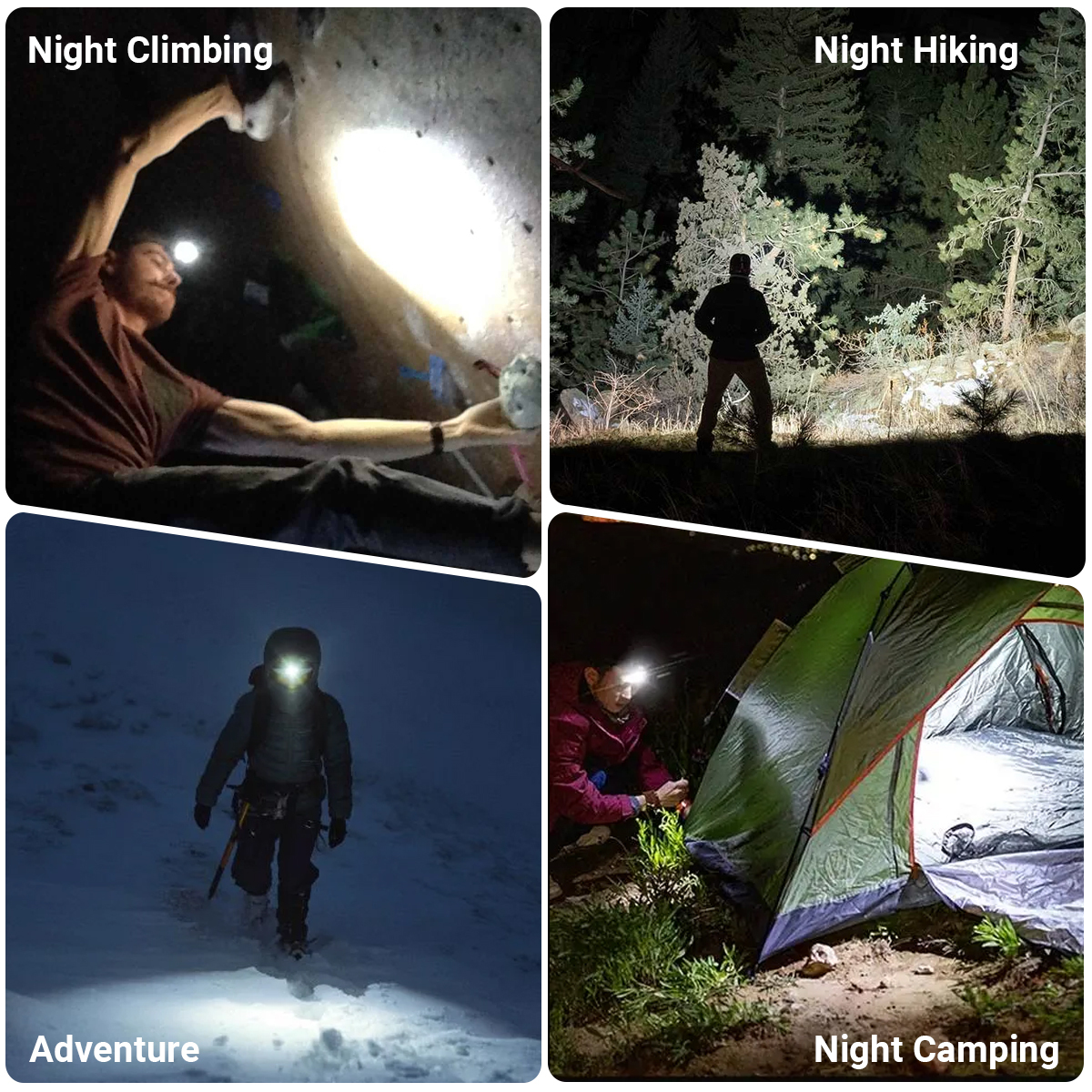 NAKCNM LED Rechargeable Head Torch with Motion Sensor and Rear Light