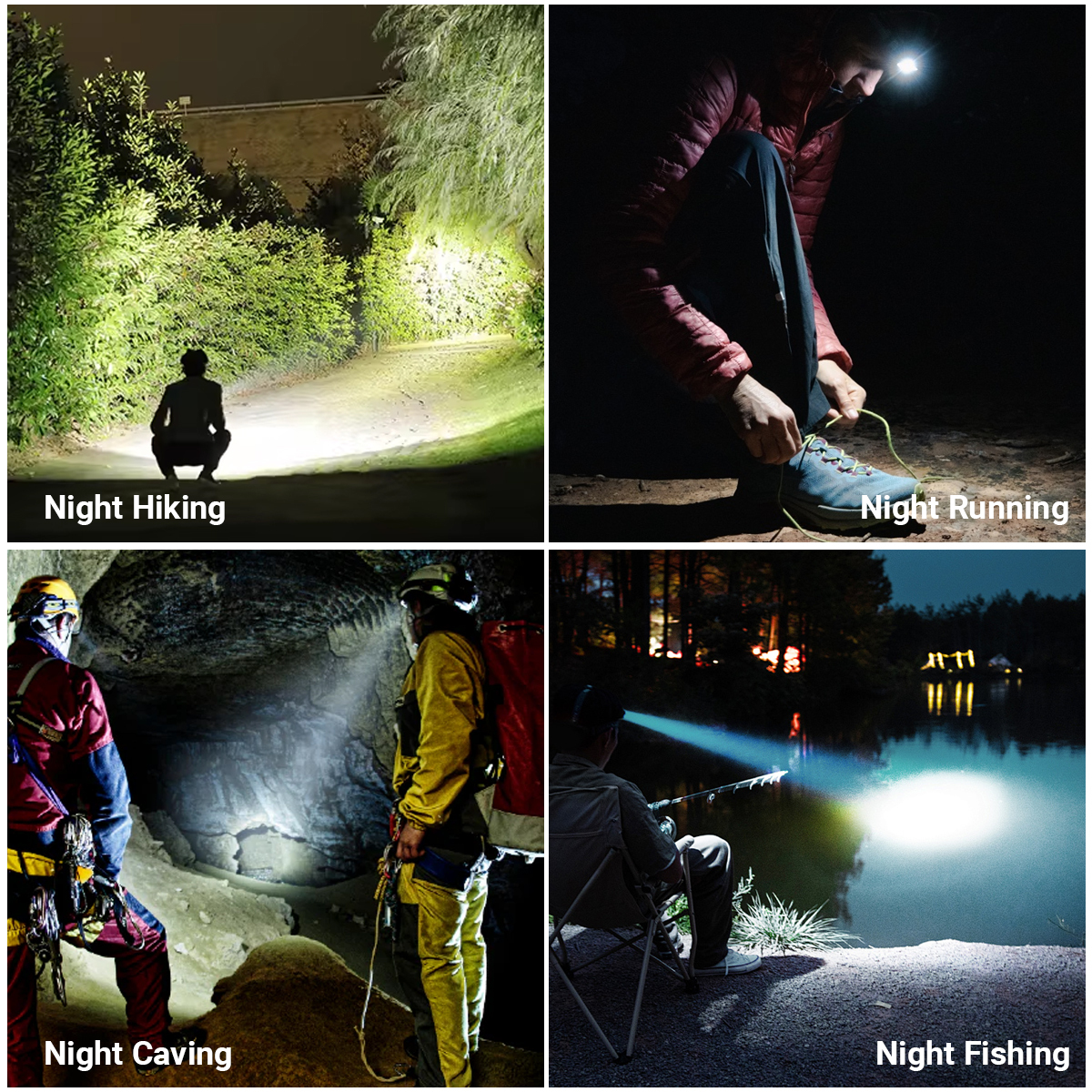 NAKCNM Rechargeable Head Torch with Motion Sensor for Hiking Running Camping and more