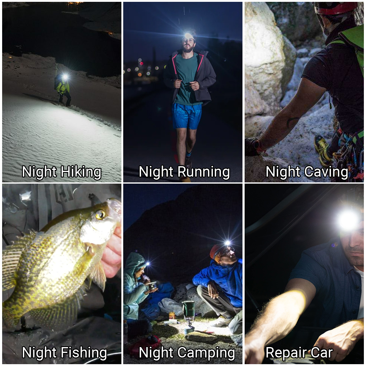 NAKCNM Led Headlamp with LCD Display and Motion Sensor for Outdoor Adventures