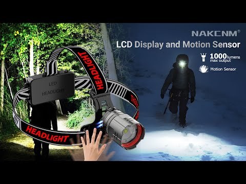 NAKCNM Led Headlamp with LCD Display and Motion Sensor for Outdoor Adventures