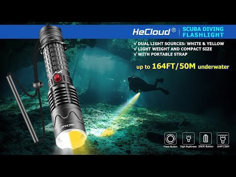 HeCloud 1000 LM Scuba Diving Flashlight with White Light and Yellow Light IPX8 Waterproof Night Dive Torch