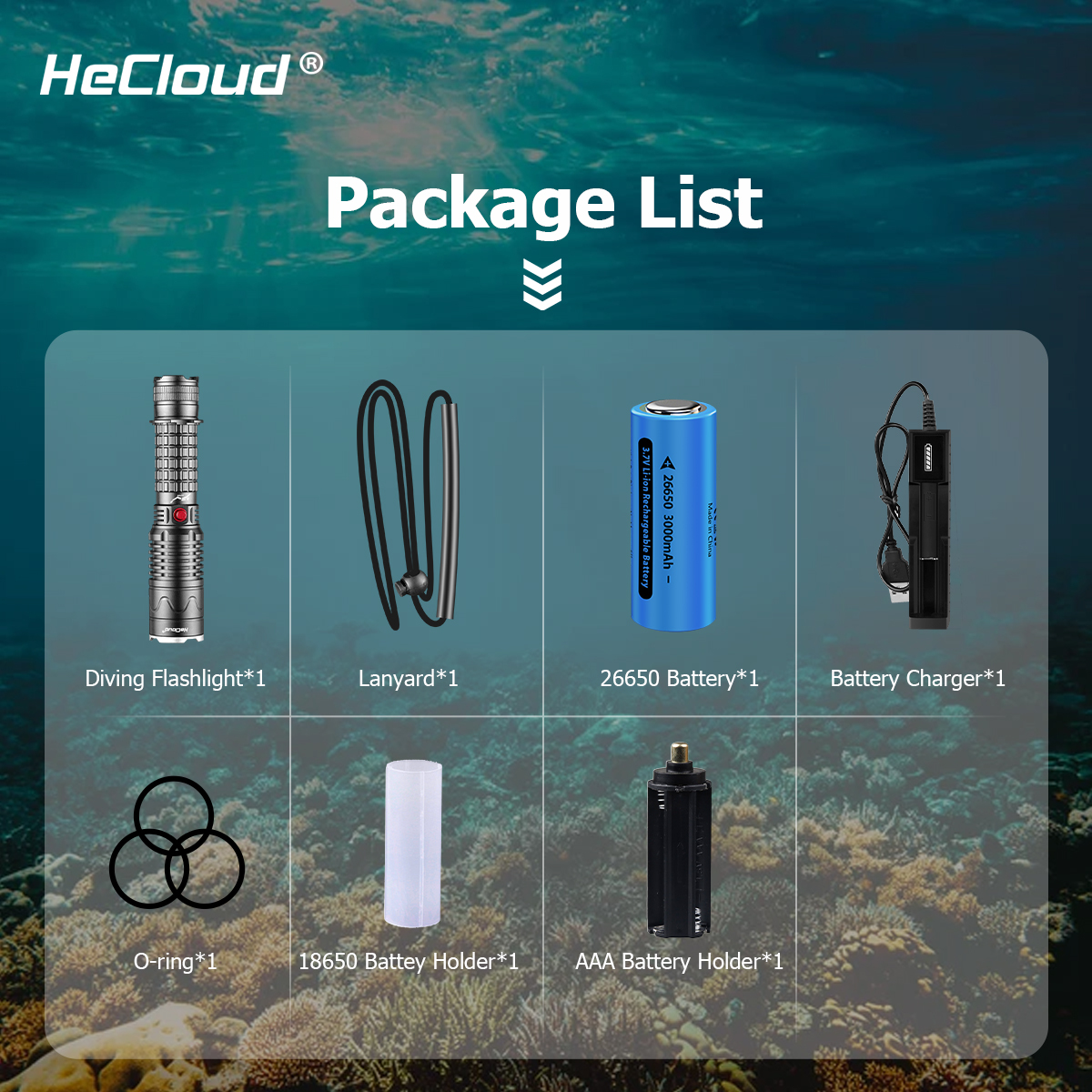 HeCloud 1000 LM Scuba Diving Flashlight with White Light and Yellow Light IPX8 Waterproof Night Dive Torch