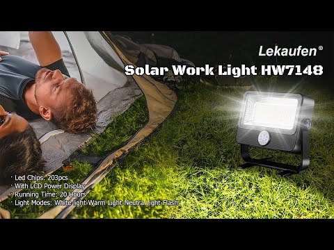Lekaufen Solar Flood Light with 4 Modes and Digital Power Display for Outdoor Work Light Garage