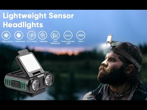 NAKCNM Rechargeable Headlamp with Motion Sensor 150°Adjustable LED Hard Hat Light