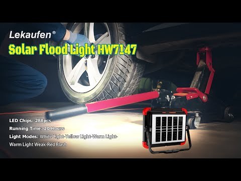 LeKaufen 100W Rechargeable LED Work Light IP66 Portable Solar Work Light Flood Light with 5 Modes